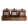 WILLART Handcrafted Wooden Antique Look Tea Coffee Sugar 3 Large Container Set in Wooden Tray â€“ Container Canister