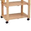 DunaWest 34 Inch Rubberwood Kitchen Cart; 2 Open Shelves; Knife Holder; Cutting Board; Oak Brown