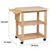 DunaWest 34 Inch Rubberwood Kitchen Cart; 2 Open Shelves; Knife Holder; Cutting Board; Oak Brown