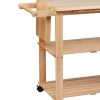 DunaWest 34 Inch Rubberwood Kitchen Cart; 2 Open Shelves; Knife Holder; Cutting Board; Oak Brown