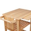 DunaWest 34 Inch Rubberwood Kitchen Cart; 2 Open Shelves; Knife Holder; Cutting Board; Oak Brown