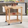 DunaWest 34 Inch Rubberwood Kitchen Cart; 2 Open Shelves; Knife Holder; Cutting Board; Oak Brown