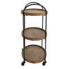 DunaWest 23 Inch Wood Bar Cart with 3 Tier Storage Trays and Metal Frame; Brown