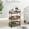 DunaWest 23 Inch Wood Bar Cart with 3 Tier Storage Trays and Metal Frame; Brown