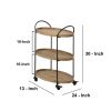 DunaWest 23 Inch Wood Bar Cart with 3 Tier Storage Trays and Metal Frame; Brown